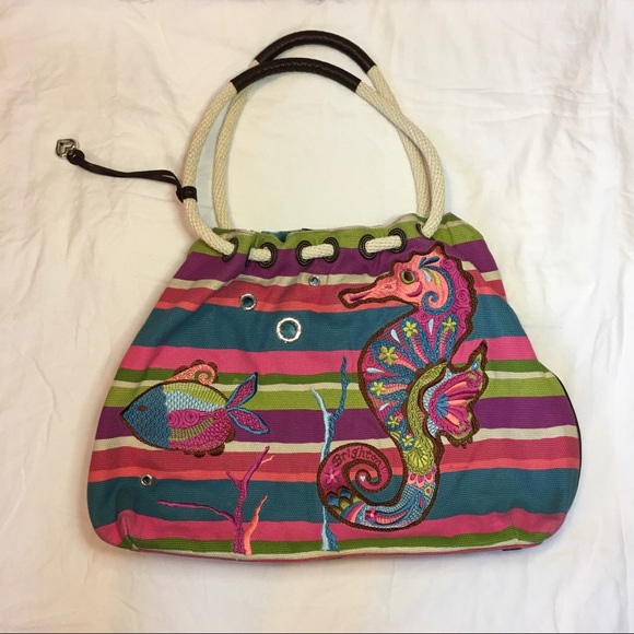 Brighton Colourful Seahorse Beach Maxi Woven Tote Bag - Picture 3 of 16